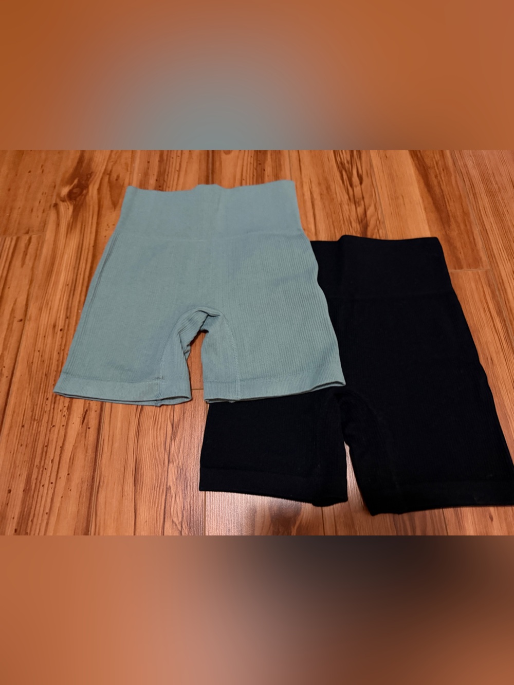 Amazon Women's Ribbed High-Waist Athletic Shorts in Black and Teal